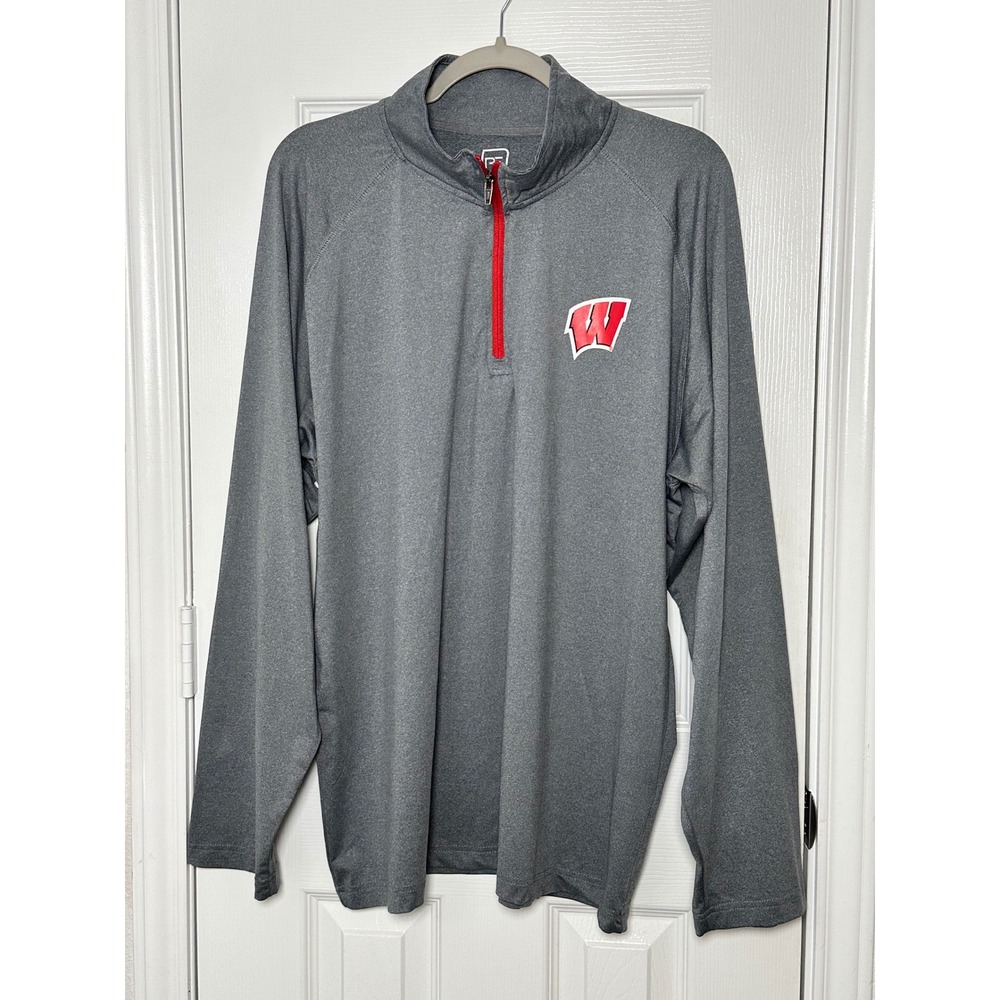 Wisconsin Badgers Quarter Zip Pullover Men's XL Gray Red Logo Dri Fit